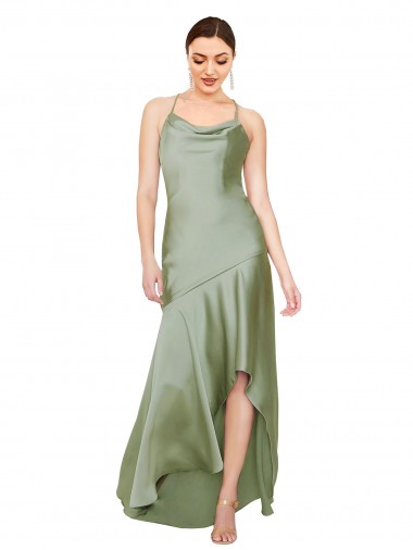 Cheapest Silky Satin A-Line Long Sleeveless Criss Cross Open Back High Low Evening Dress Canada