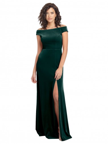 Cheapest Stretch Velvet A-Line Long Cap Sleeves Formal Evening Dress Canada