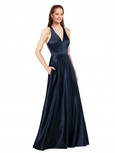 Cheapest Satin A-Line Long Sleeveless Keyhole Back Formal Evening Dress Canada