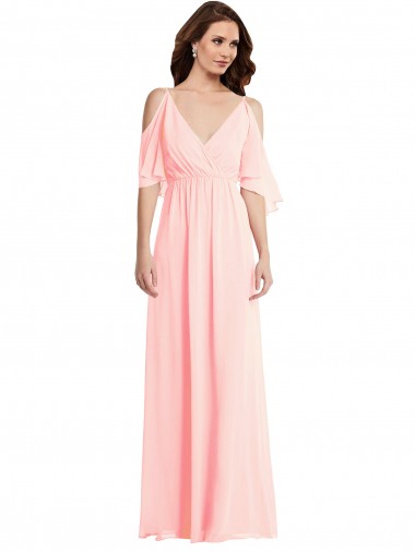 Cheapest Soft Chiffon A-Line Long Cold Shoulder V-Back Semi Formal Evening Dress Canada
