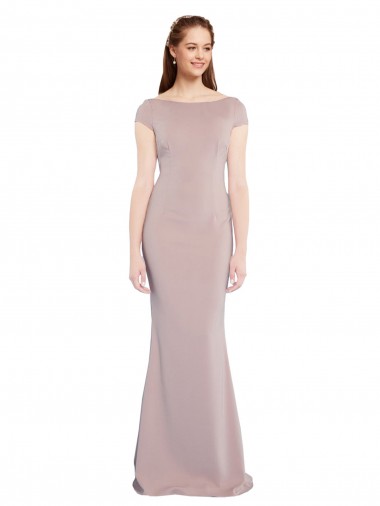 Cheapest Stretch Crepe Mermaid Long Cap Sleeves Tie Back Formal Evening Dress Canada
