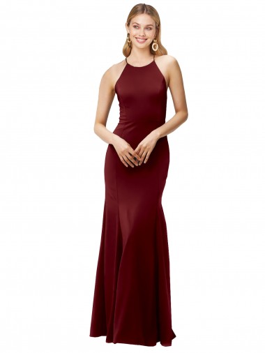 Cheapest Stretch Crepe Mermaid Long Sleeveless Criss Cross Back Formal Evening Dress Canada